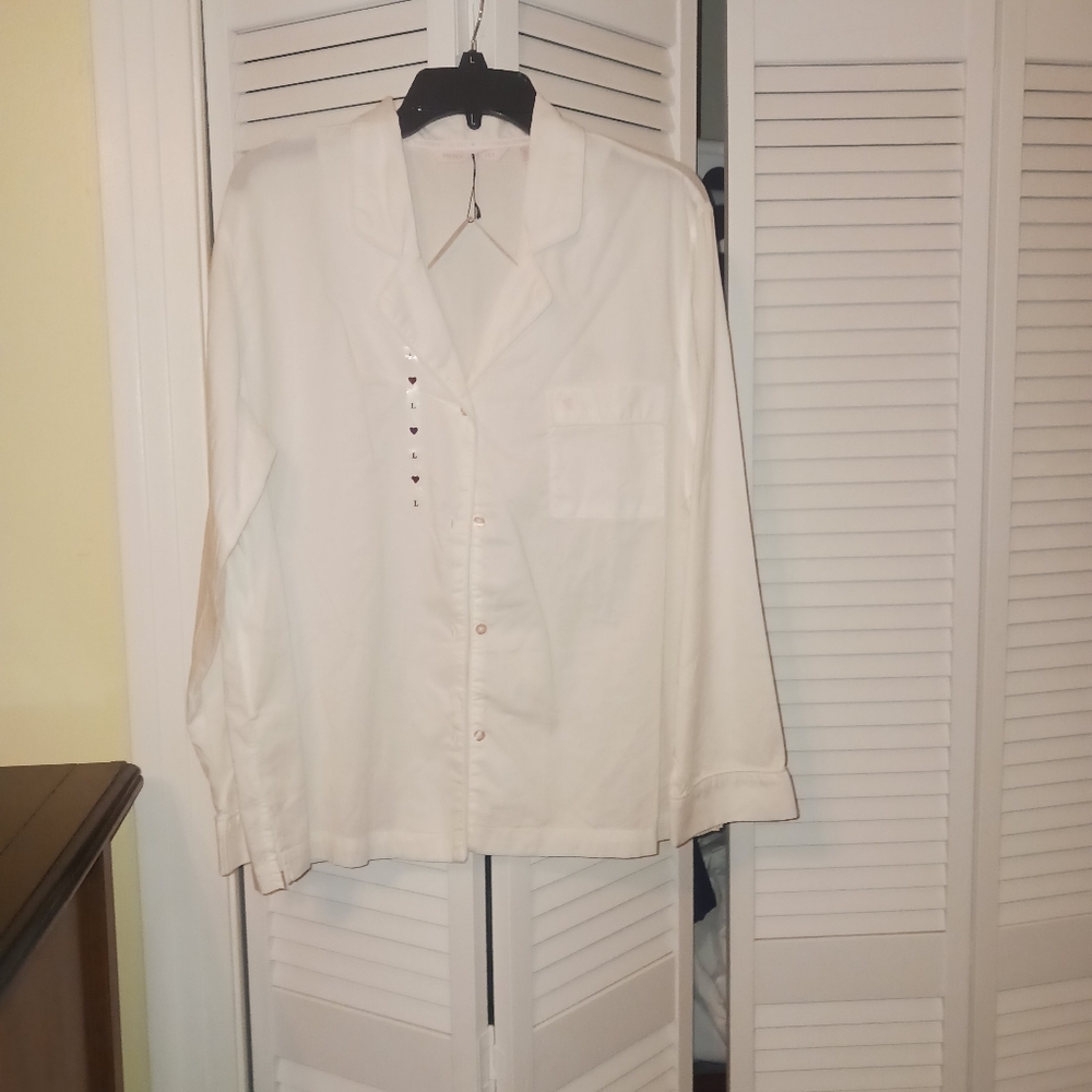 NWT Victoria Secret: White Button-Up Shirt. Pj top or casual wear.